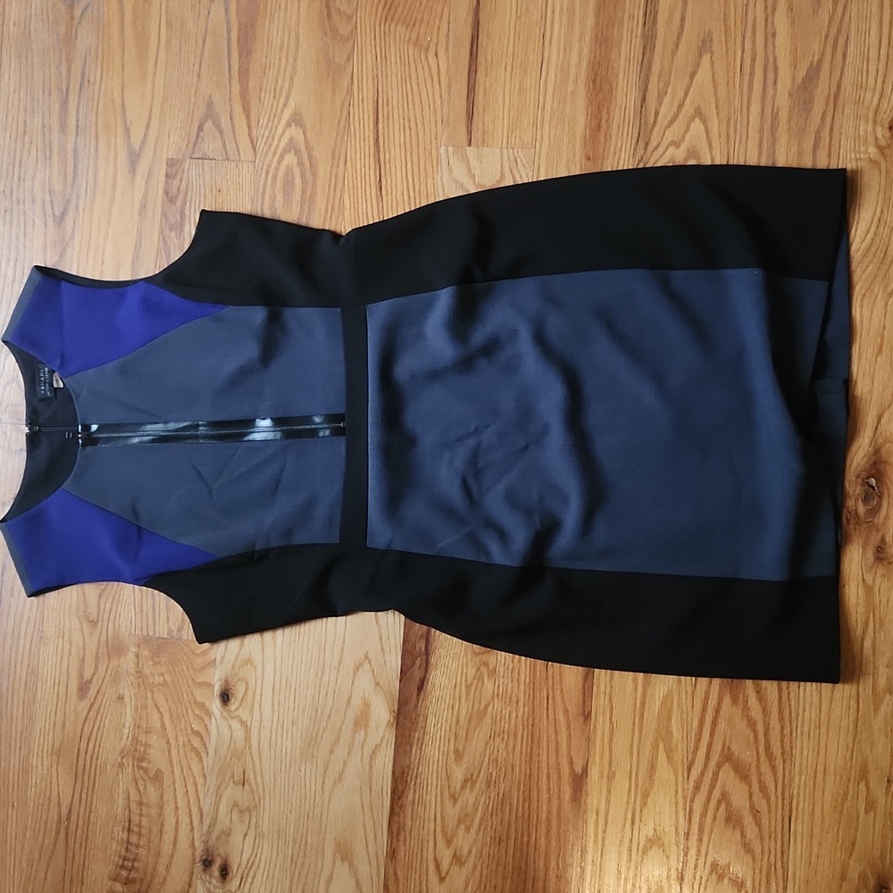 Tahari ASL Black Grey And Purple Colorblocked Sheath Dress